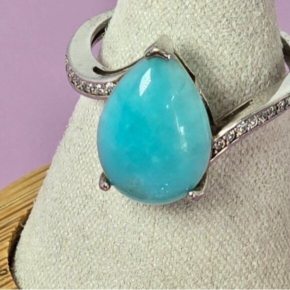 925 Sterling Silver Ring Sz 7.75 with Natural Amazonite  & CZ - Picture 5 of 13